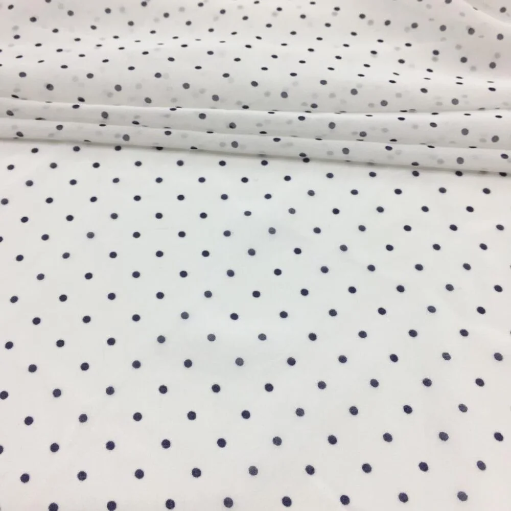 Lacivert Puantiyeli Desenli Şifon Kumaş Beyaz
