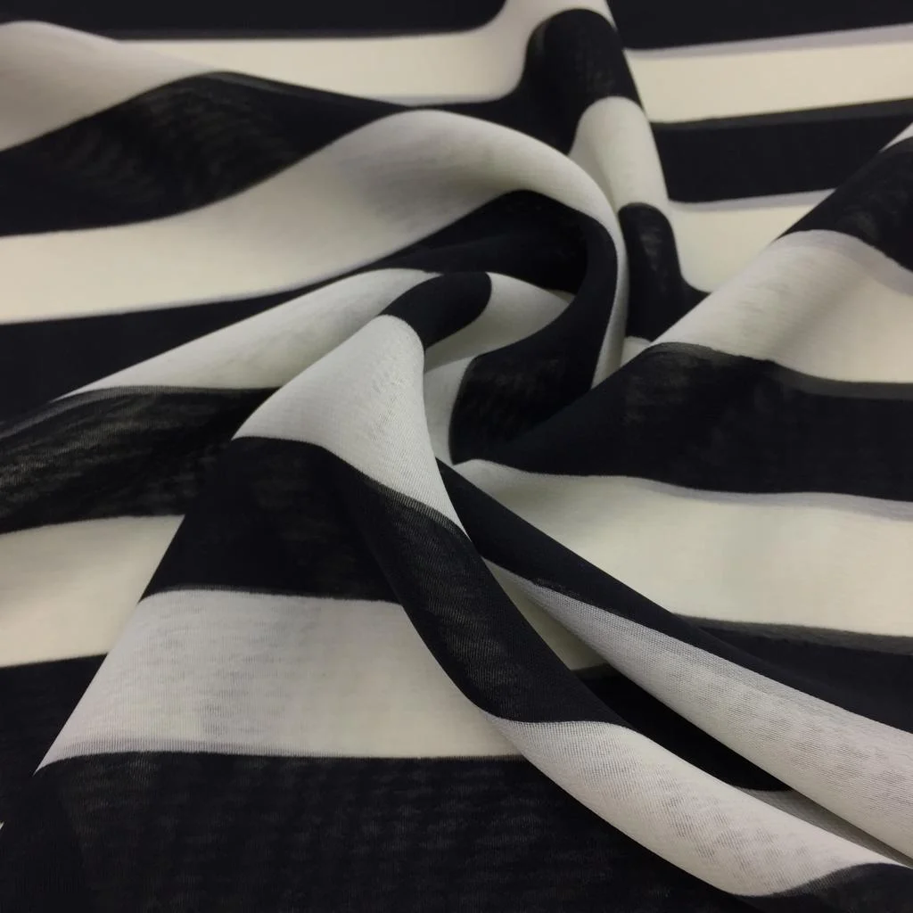 Çizgili Şifon Kumaş Siyah