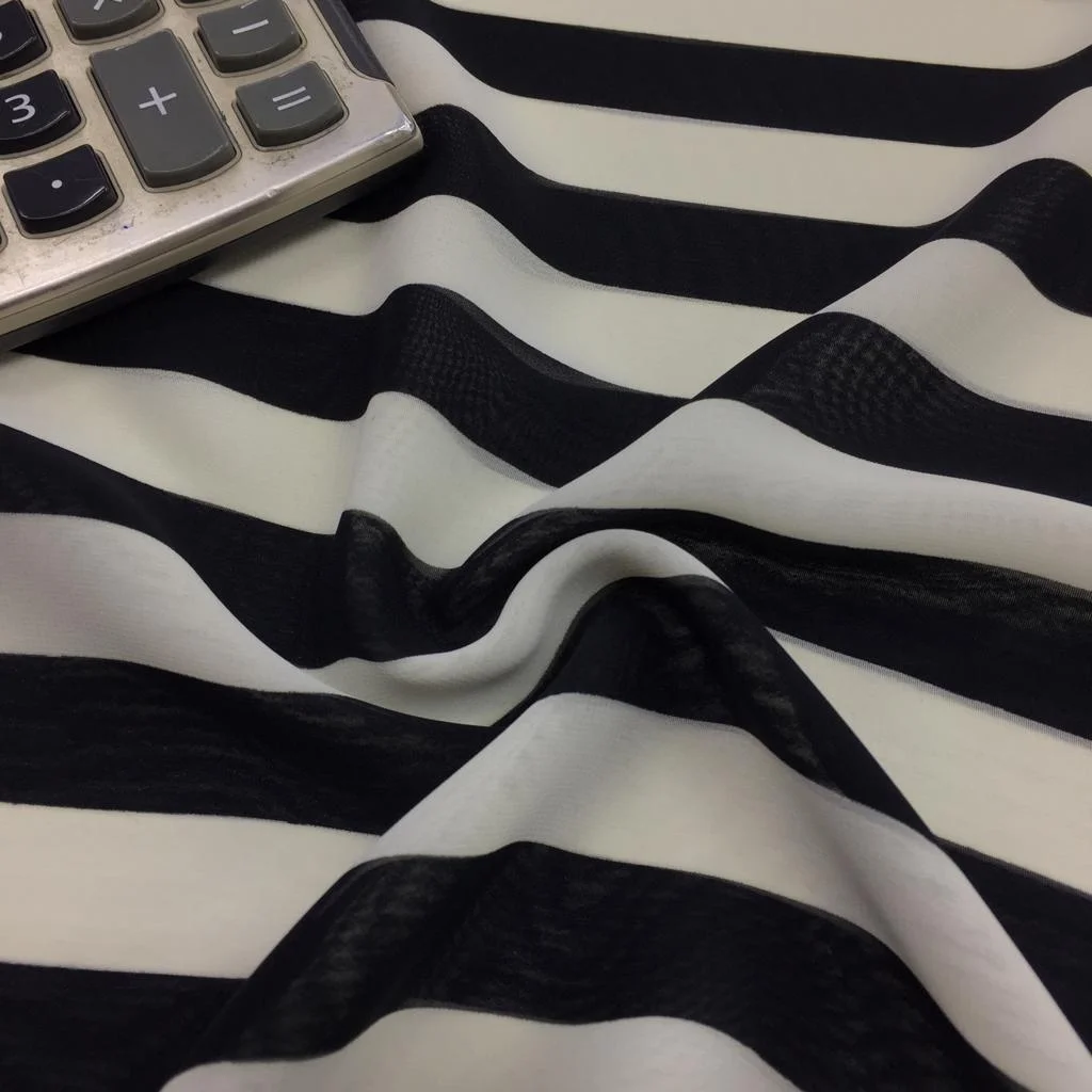 Çizgili Şifon Kumaş Siyah