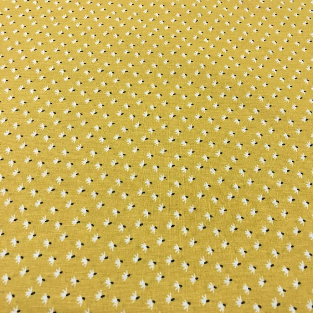 Küçük Çicek Desenli Poplin Kumaş Sarı