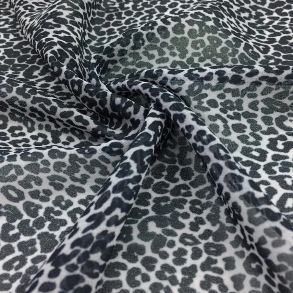 Leopar Desenli Şifon Kumaş Siyah