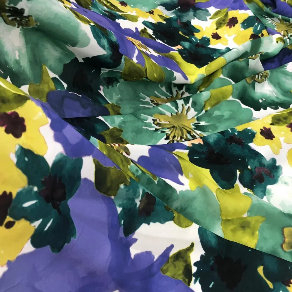 Pastel Renkli Çiçekli Desenli Saten Kumaş