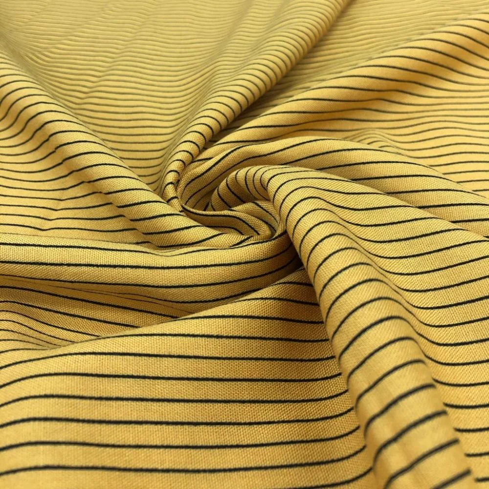 Çizgili Viskon Kumaş Sarı Üzerine Siyah