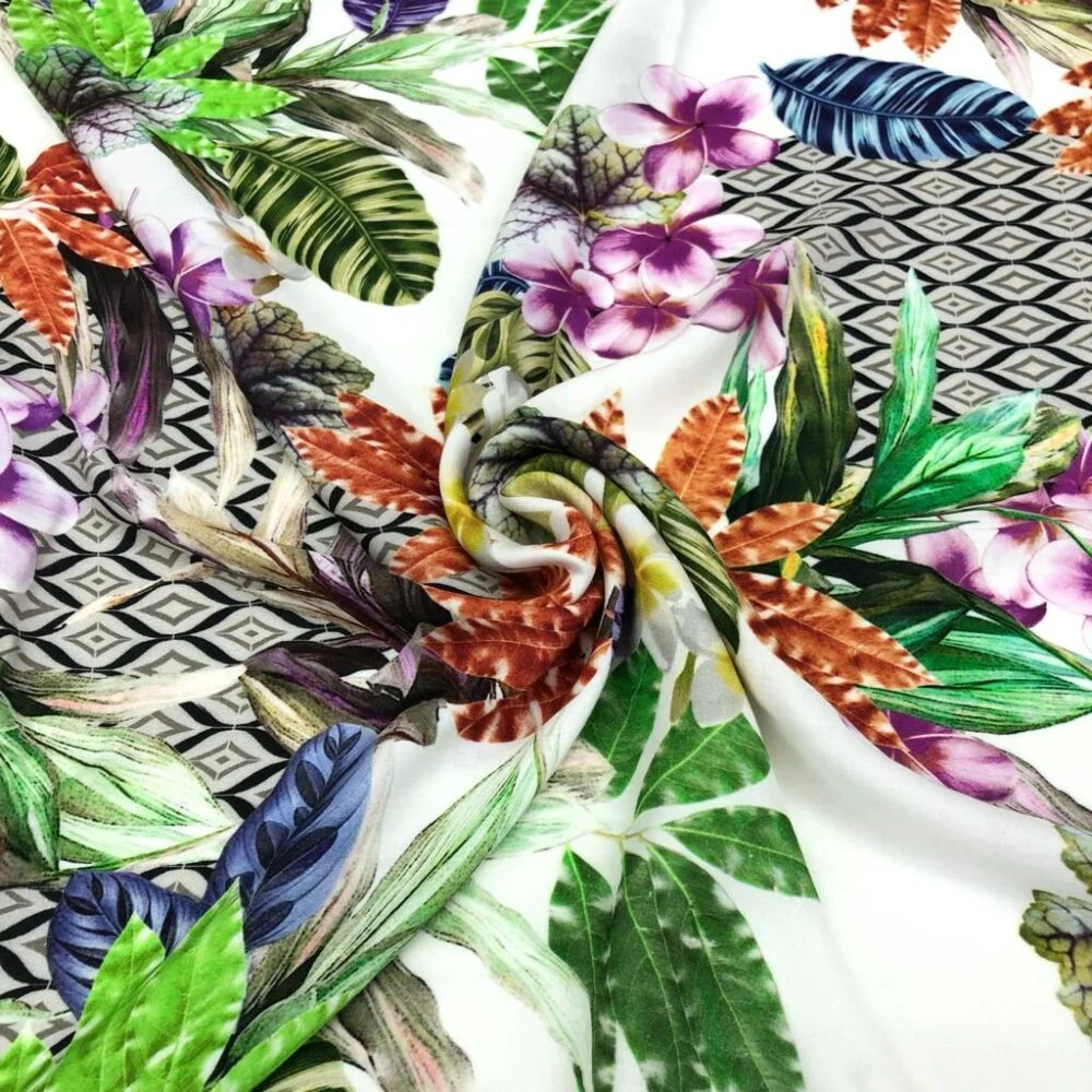 Tropikal Desenli İpek Vual Kumaş Tropikal Desenli İpek Vual Kumaş
