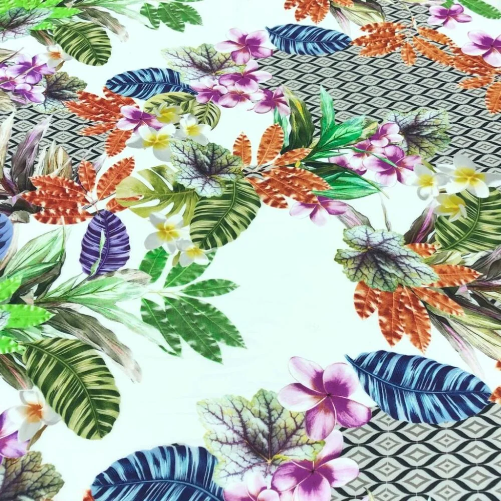 Tropikal Desenli İpek Vual Kumaş