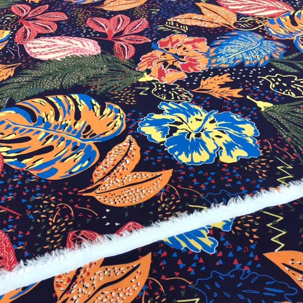 Tropikal Desenli İpek Vual Kumaş
