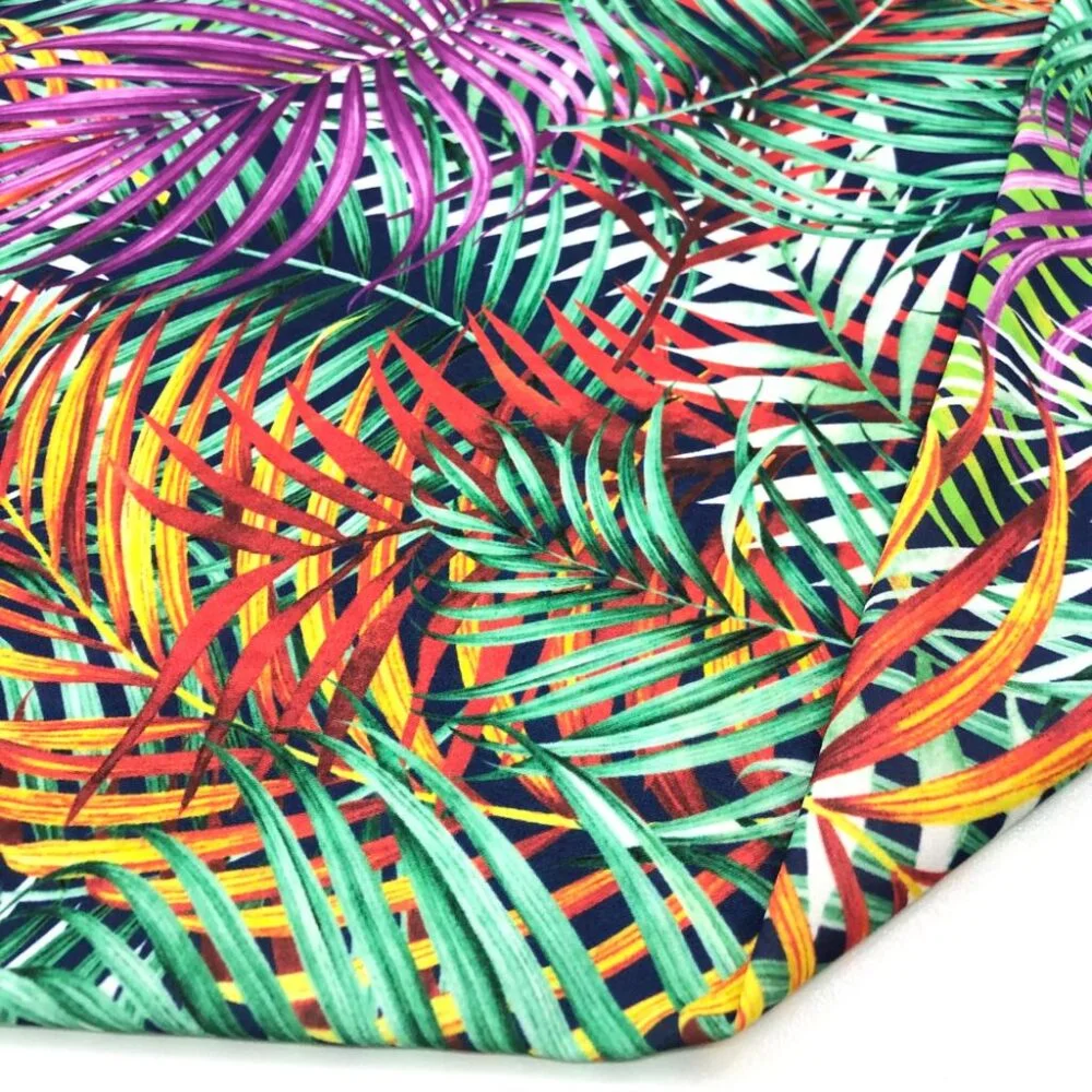 Tropikal Yaprak Desenli Krep Kumaş