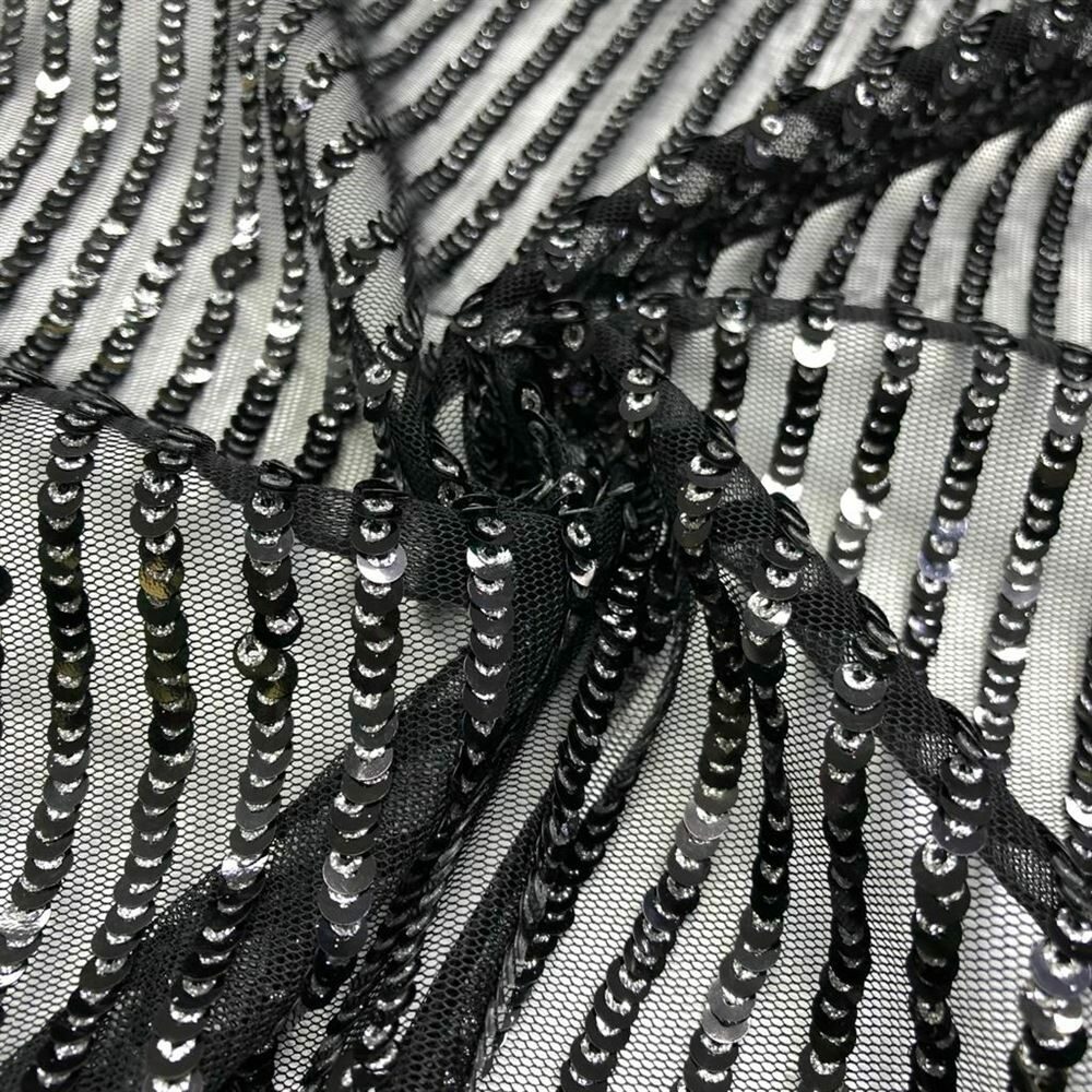 Çizgi Payet Kumaş Gümüş