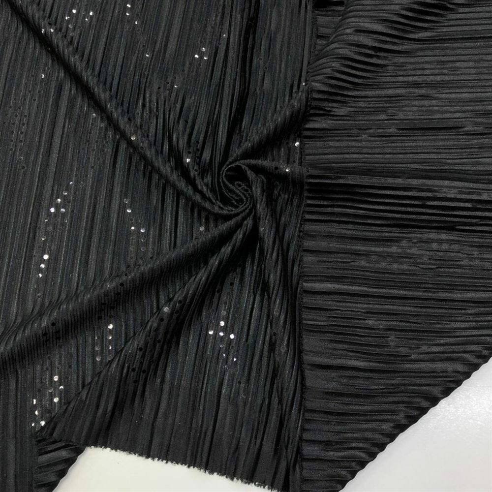 Metalik Örme Pullu Kumaş Siyah