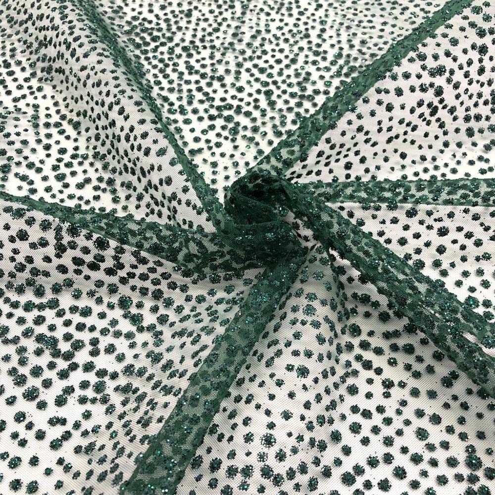 Simli Kabartmalı Tül Kumaş Zümrüt Yeşili