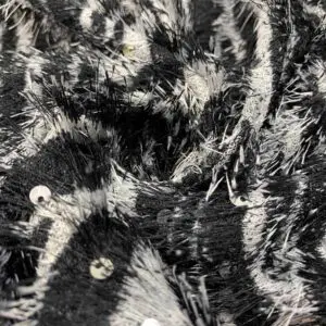 Pullu Triko Kumaş Siyah-Beyaz