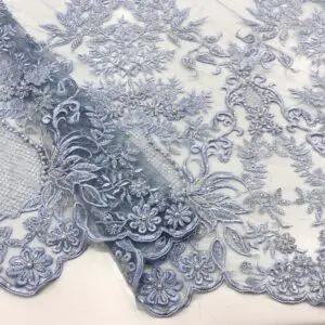 Taş İşlemeli Dantel Kumaş Mavi