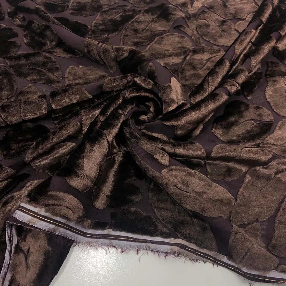 Yakma İpek Kadife Kumaş Kahverengi