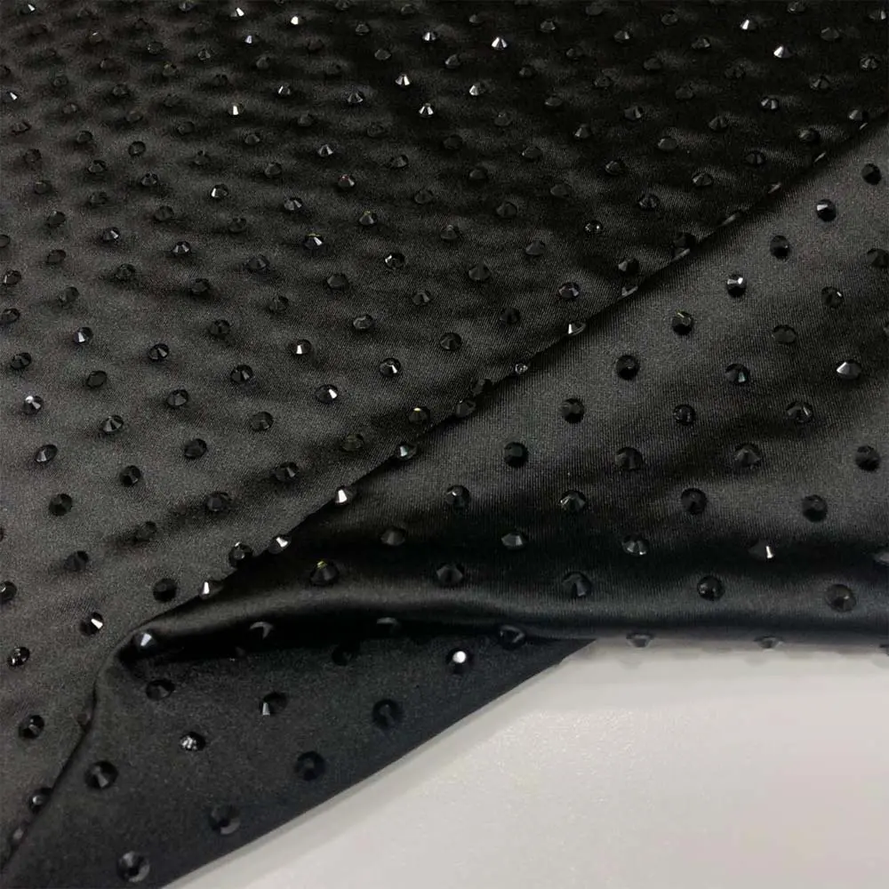 Taşlı Saten Kumaş Siyah