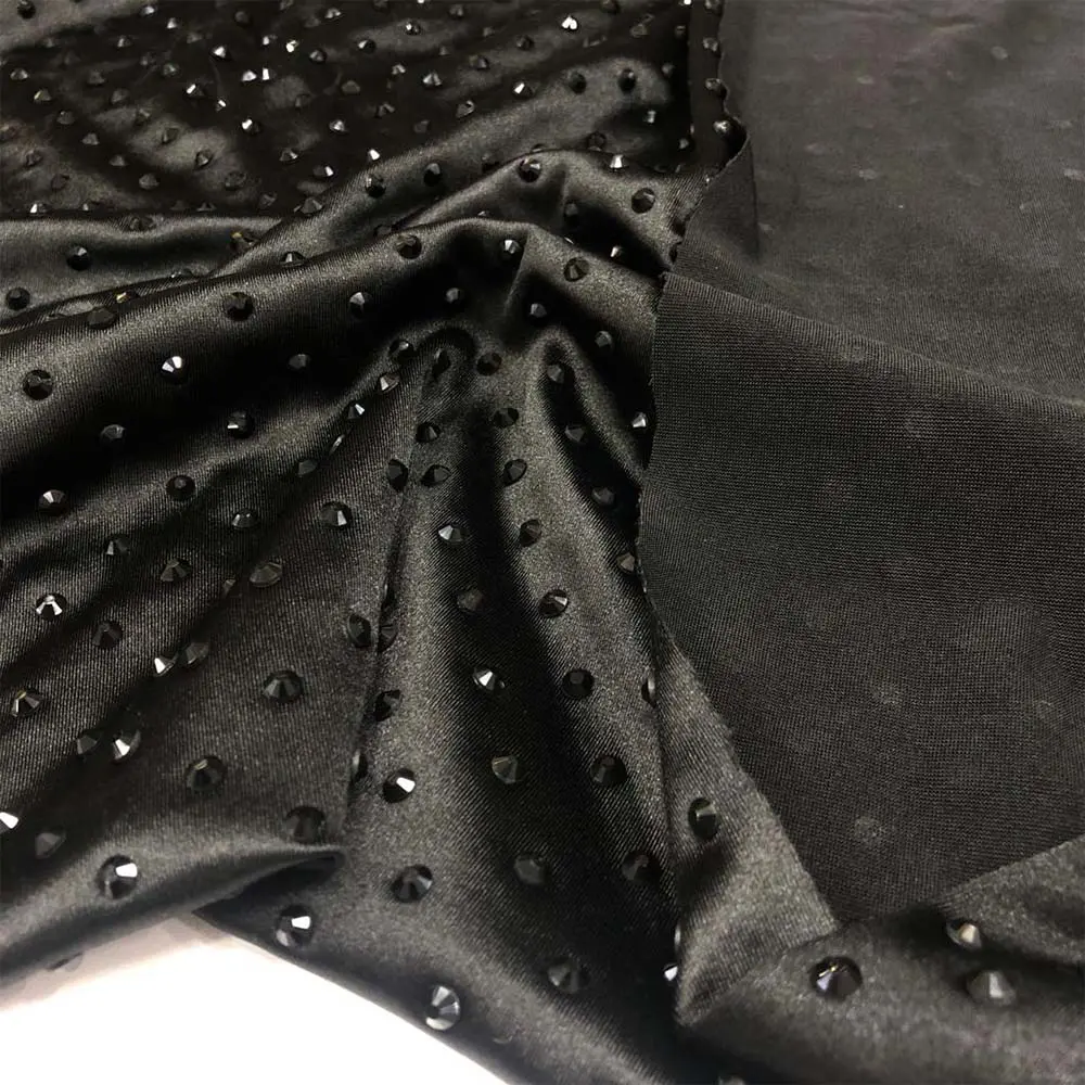 Taşlı Saten Kumaş Siyah