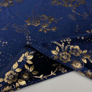 Desenli İpek Kadife Kumaş Lacivert