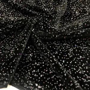 Simli İpek Kadife Kumaş Siyah