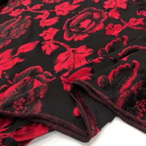 Yakma Jarse Kadife Kumaş Siyah Kırmızı