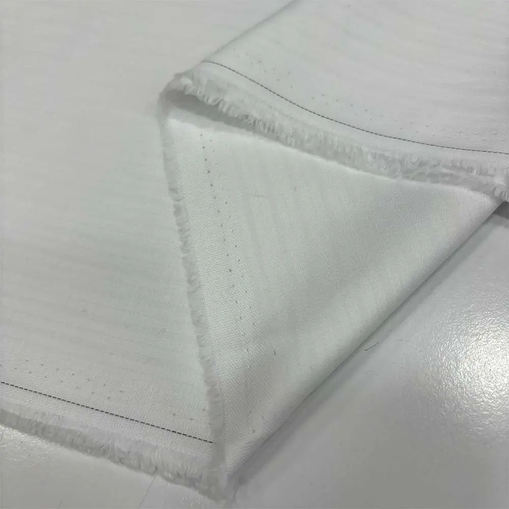 Kendinden Çizgili Poplin Kumaş Beyaz
