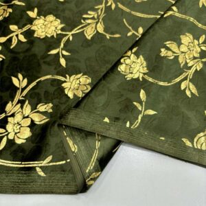 Desenli İpek Kadife Kumaş Haki Yeşili
