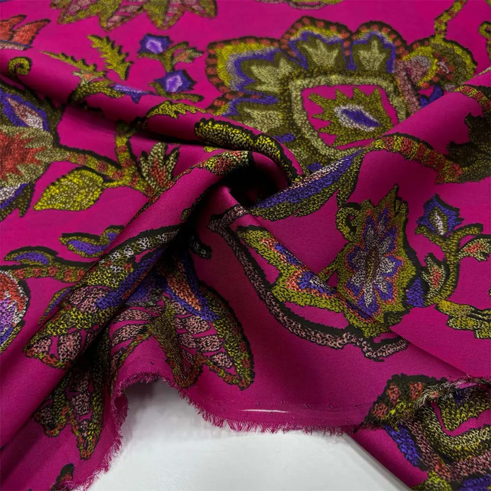 Desenli %100 İpek Saten Kumaş