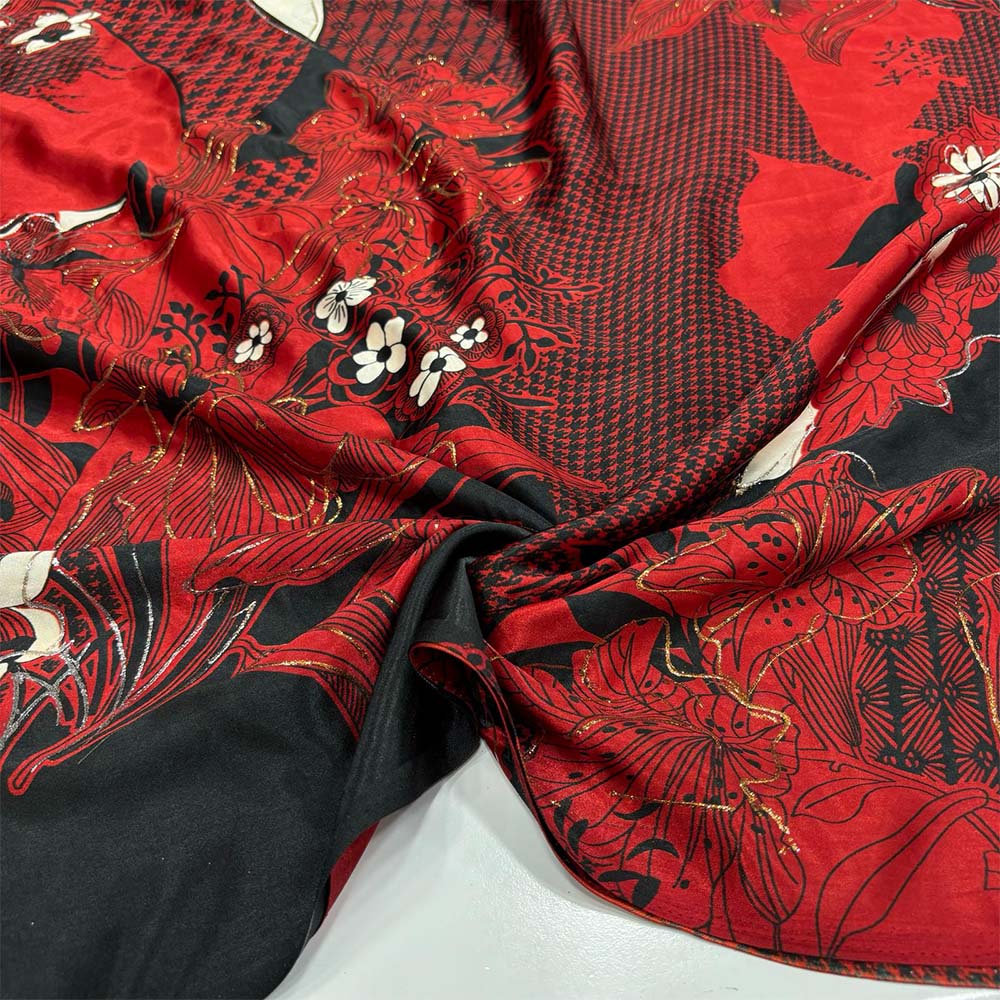 Simli İpek Desenli Saten Kumaş