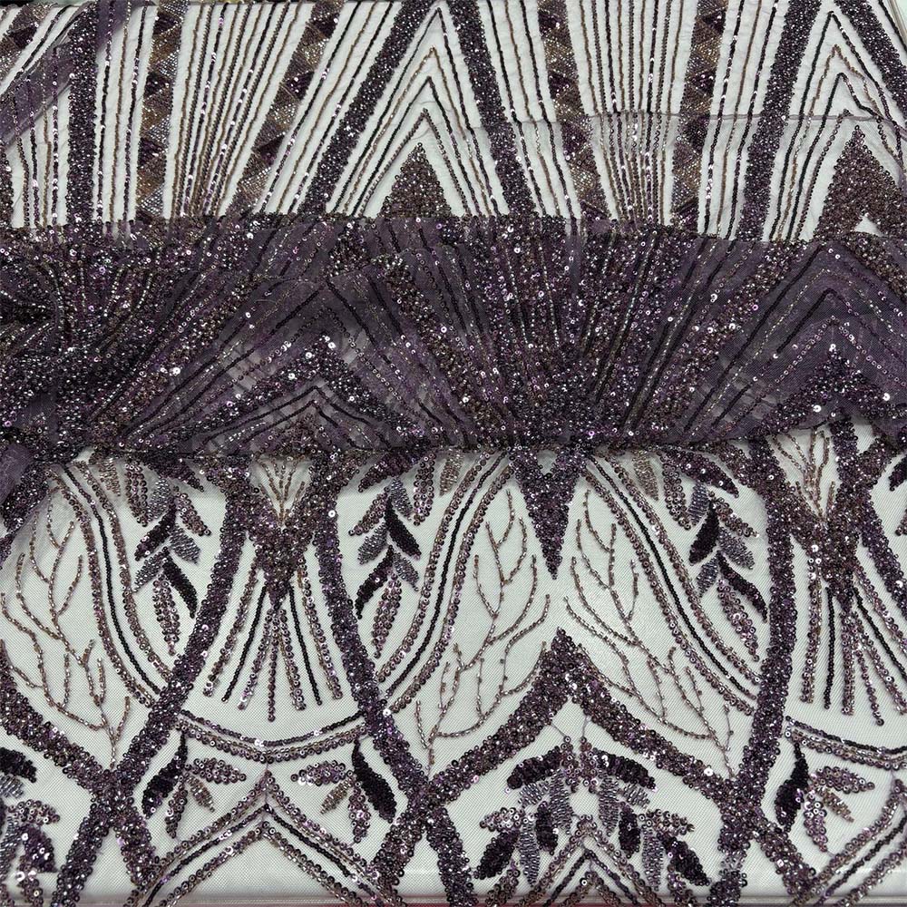 Taş İşlemeli Dantel Kumaş Lavanta