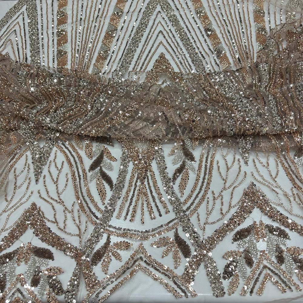 Taş İşlemeli Dantel Kumaş Somon