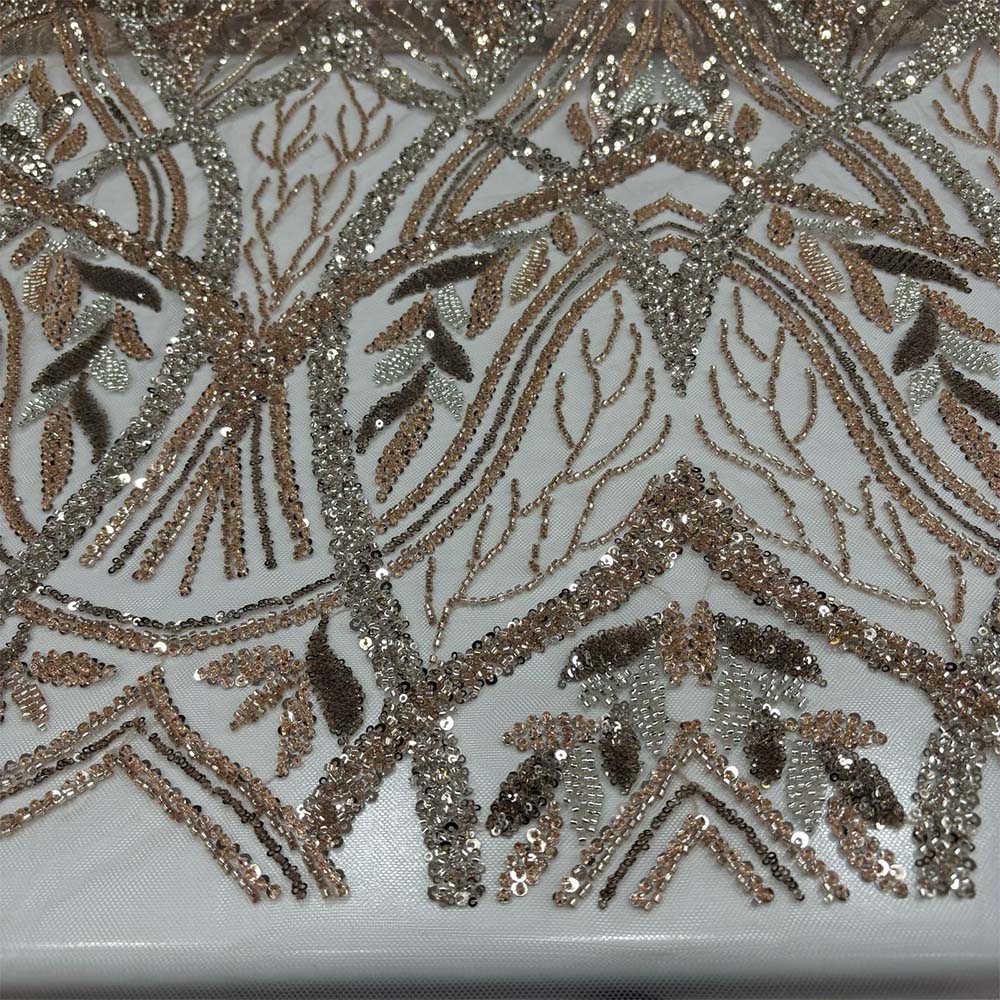 Taş İşlemeli Dantel Kumaş Somon