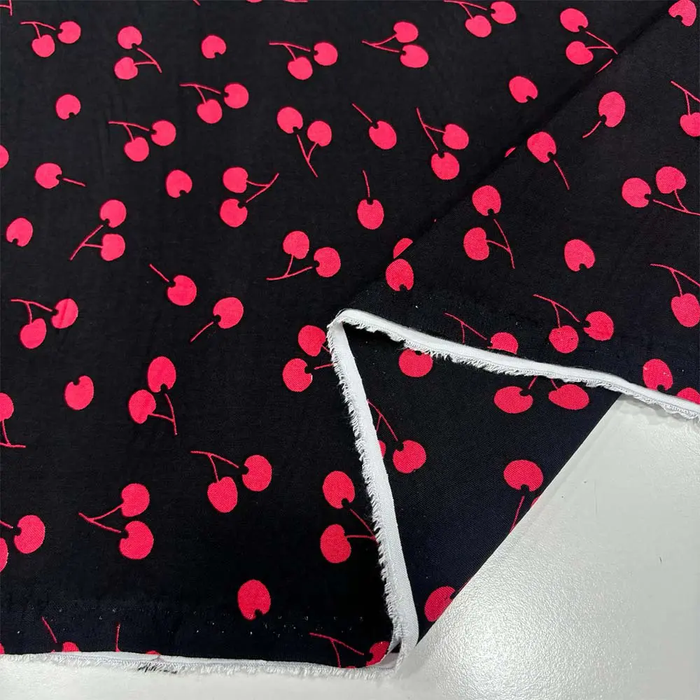 Kiraz Desenli Viskon Kumaş Kiraz Desenli Viskon Kumaş