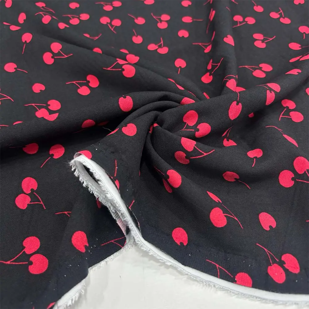 Kiraz Desenli Viskon Kumaş Kiraz Desenli Viskon Kumaş