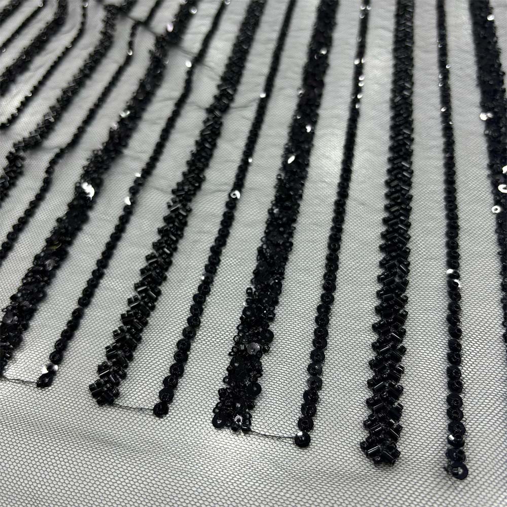 Taş İşlemeli Dantel Kumaş Siyah