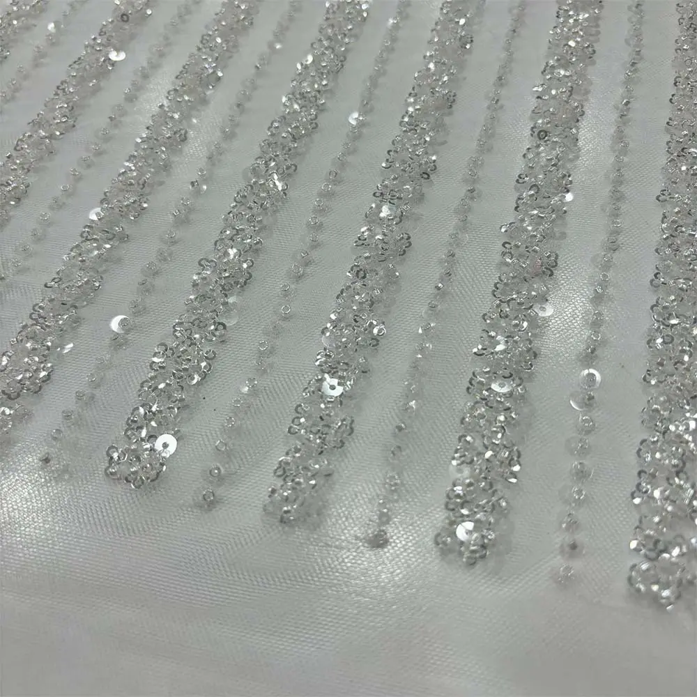 Taş İşlemeli Dantel Kumaş Beyaz