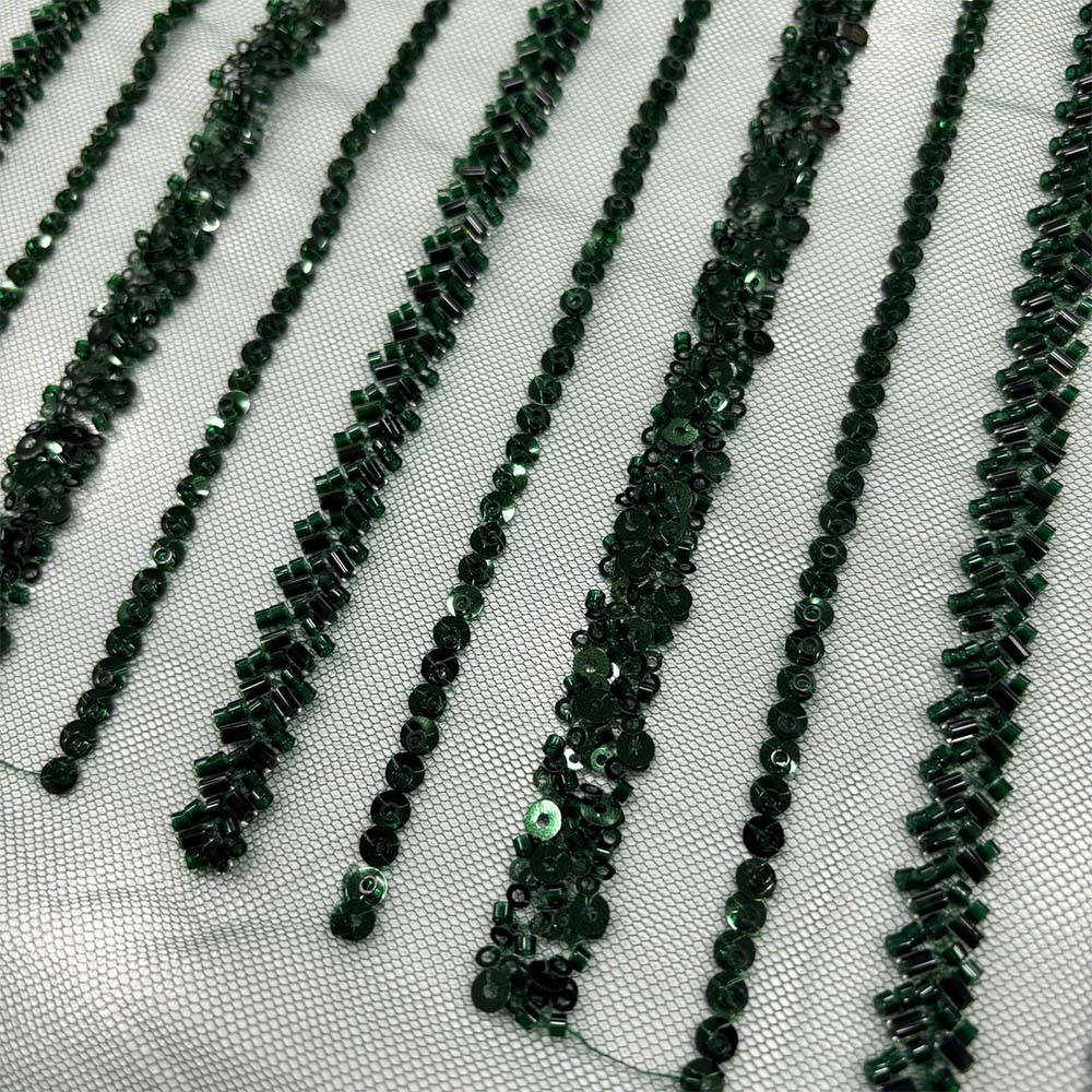 Taş İşlemeli Dantel Kumaş Zümrüt Yeşili