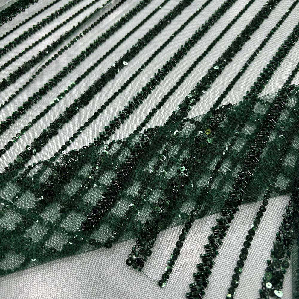 Taş İşlemeli Dantel Kumaş Zümrüt Yeşili