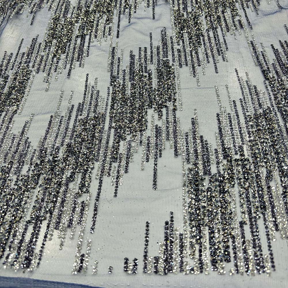 Sıvama Simli Taşlı Kumaş Açık İndigo