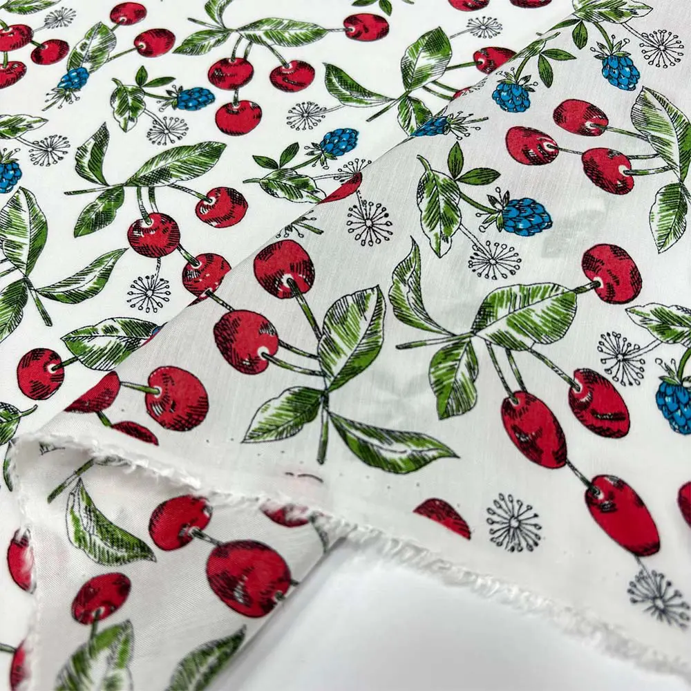 Kiraz Desenli İpek Vual Kumaş Kiraz Desenli İpek Vual Kumaş