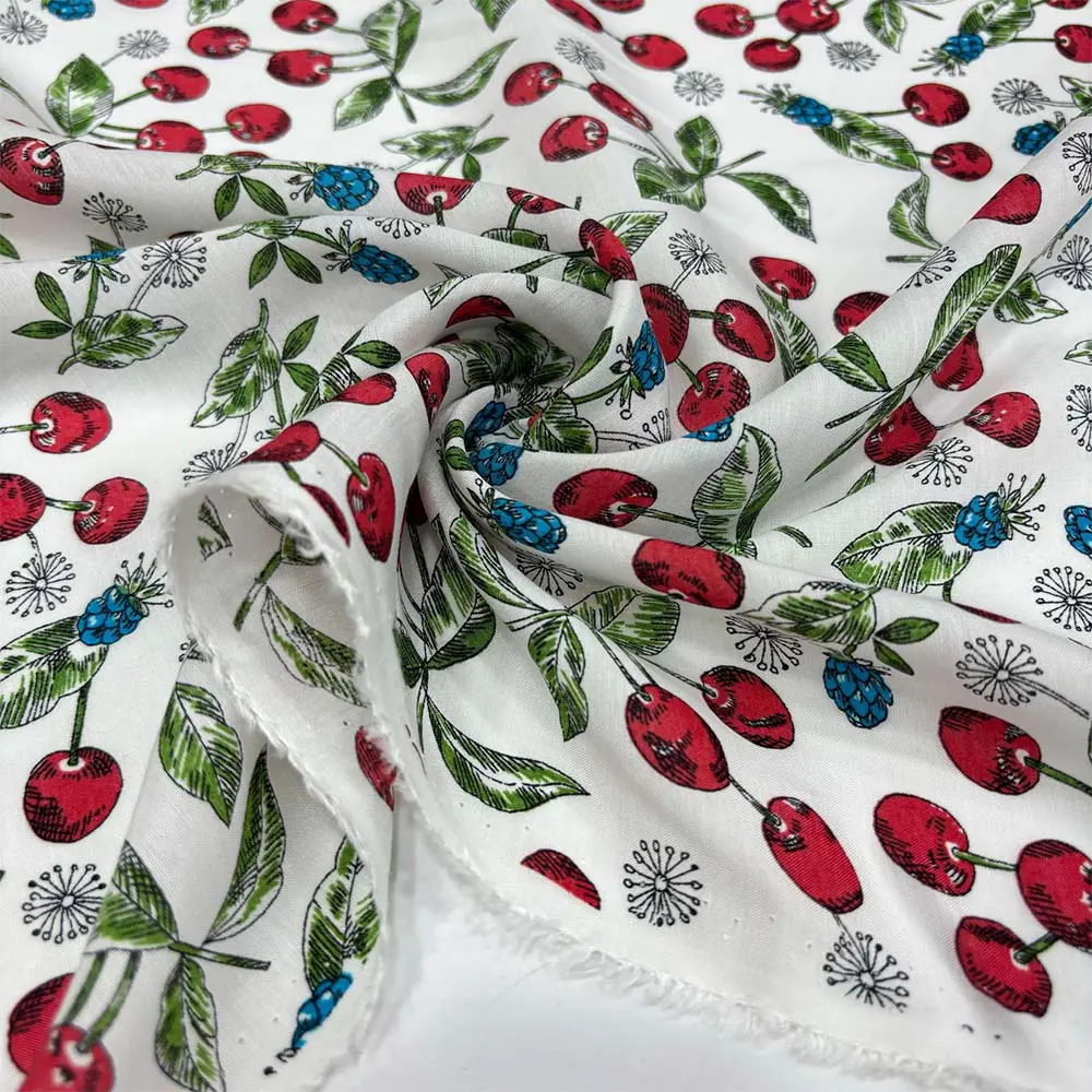 Kiraz Desenli İpek Vual Kumaş Kiraz Desenli İpek Vual Kumaş