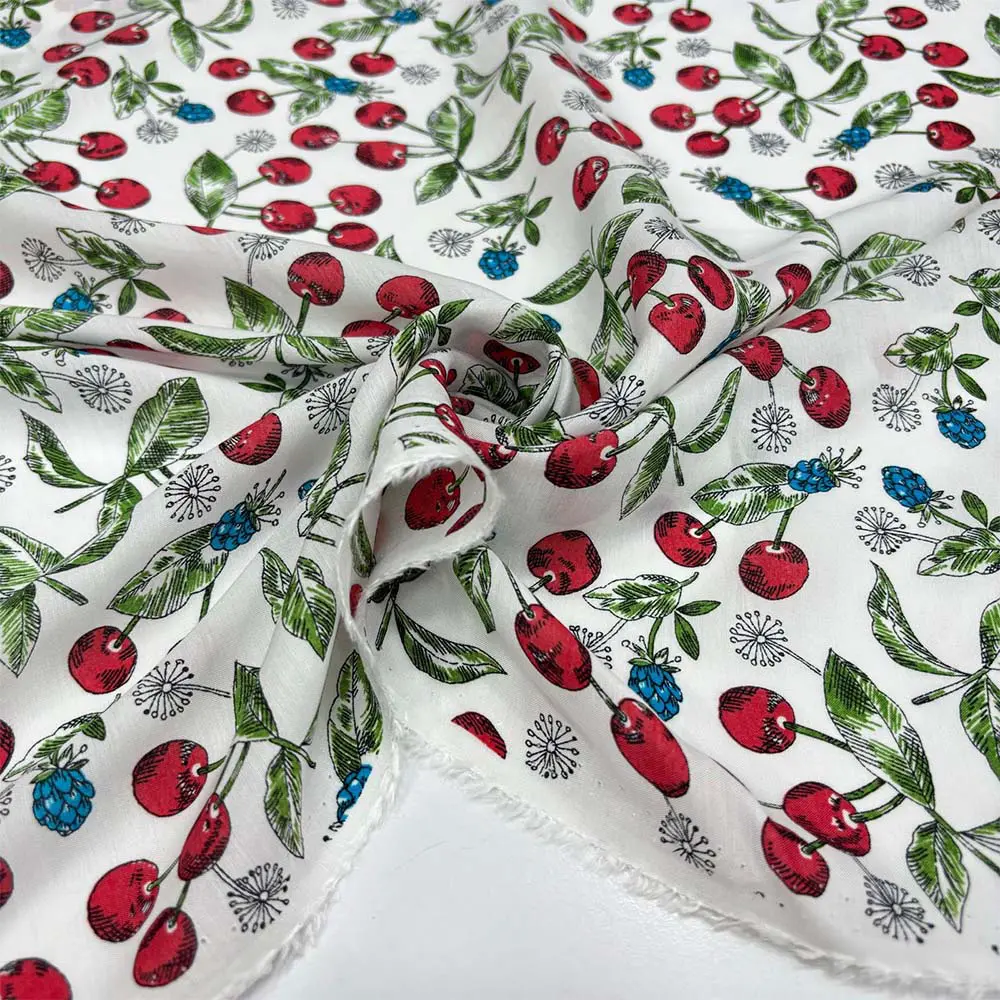 Kiraz Desenli İpek Vual Kumaş Kiraz Desenli İpek Vual Kumaş