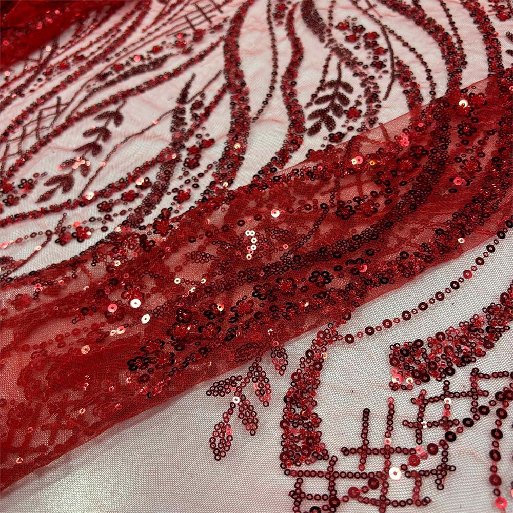 Taş İşlemeli Dantel Kumaş Kırmızı Taş İşlemeli Dantel Kumaş Kırmızı
