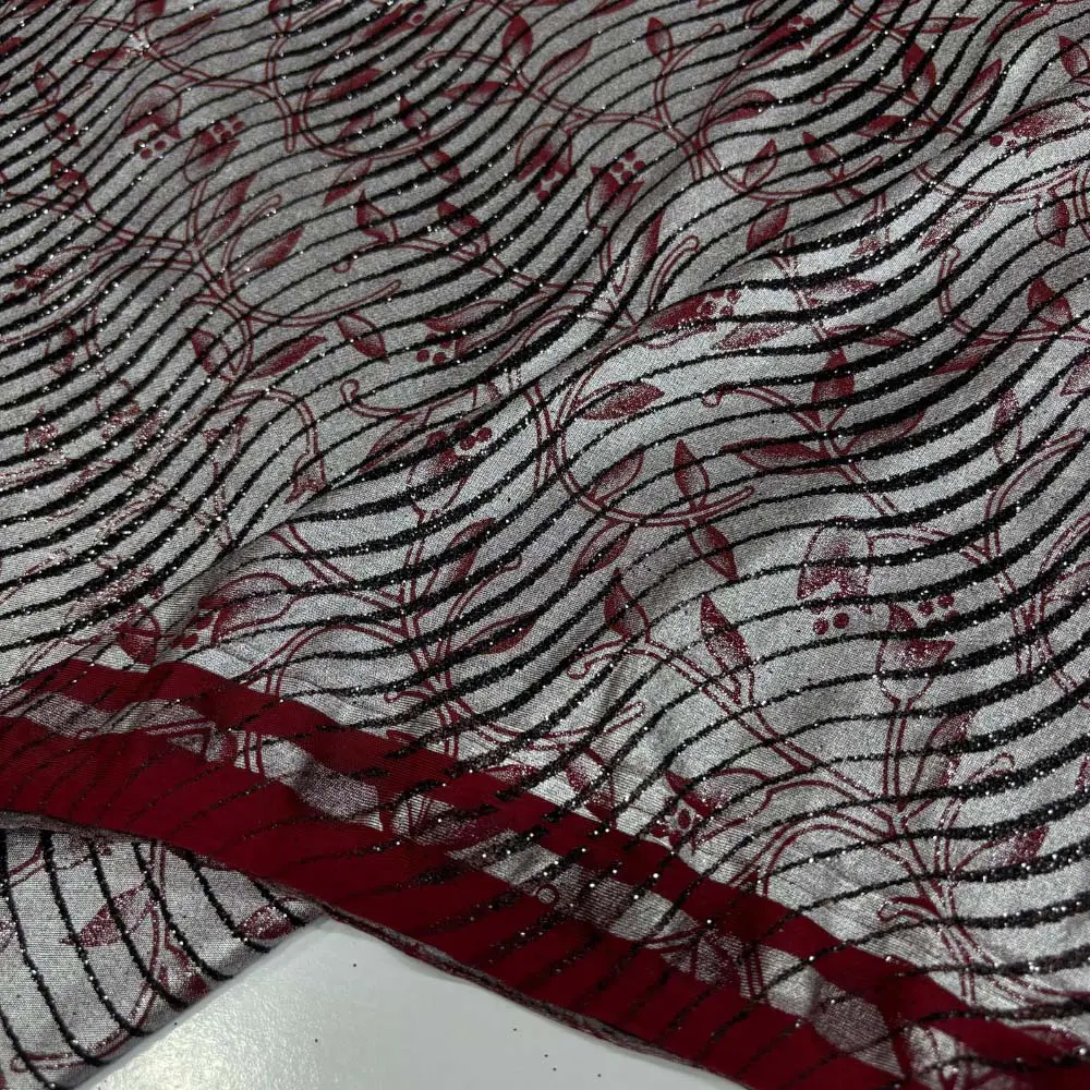 Simli Desenli Sandy Kumaş Bordo