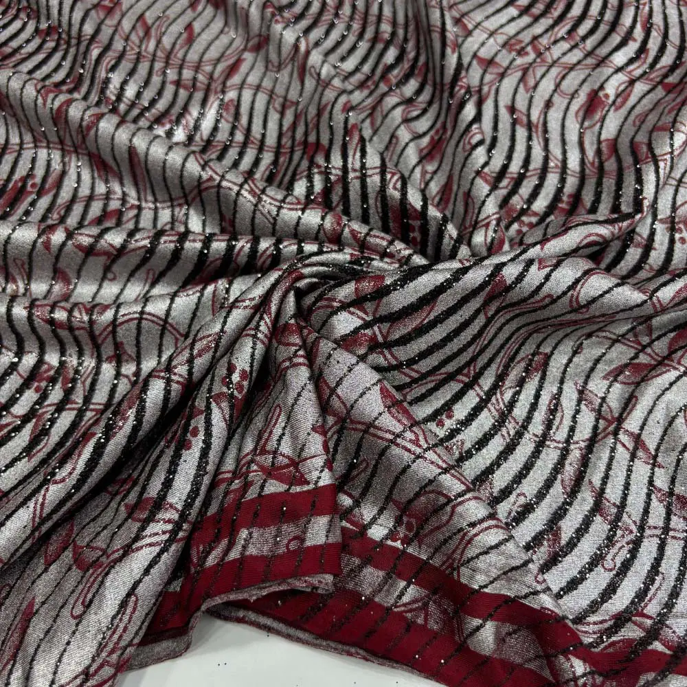 Simli Desenli Sandy Kumaş Bordo