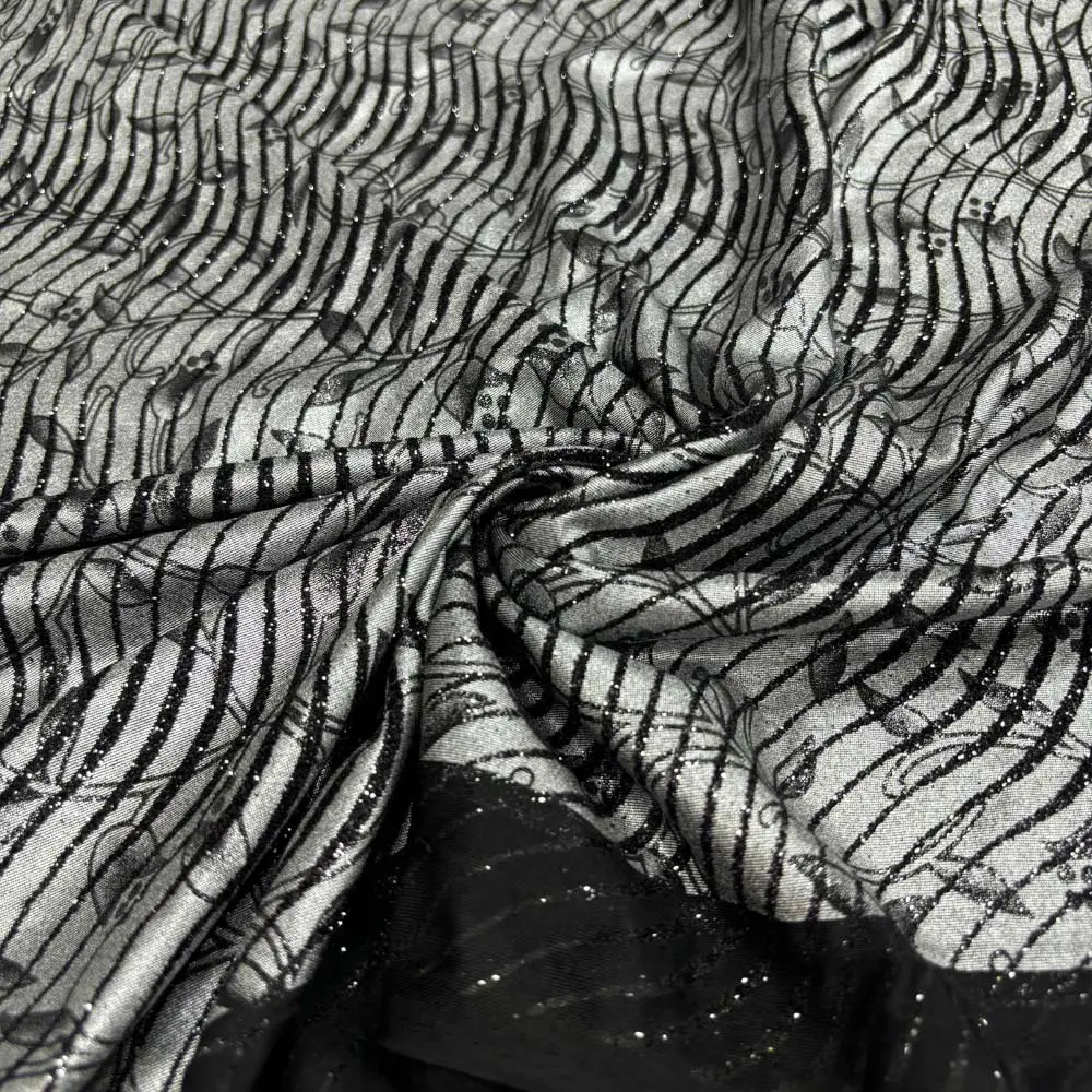 Simli Desenli Sandy Kumaş Siyah