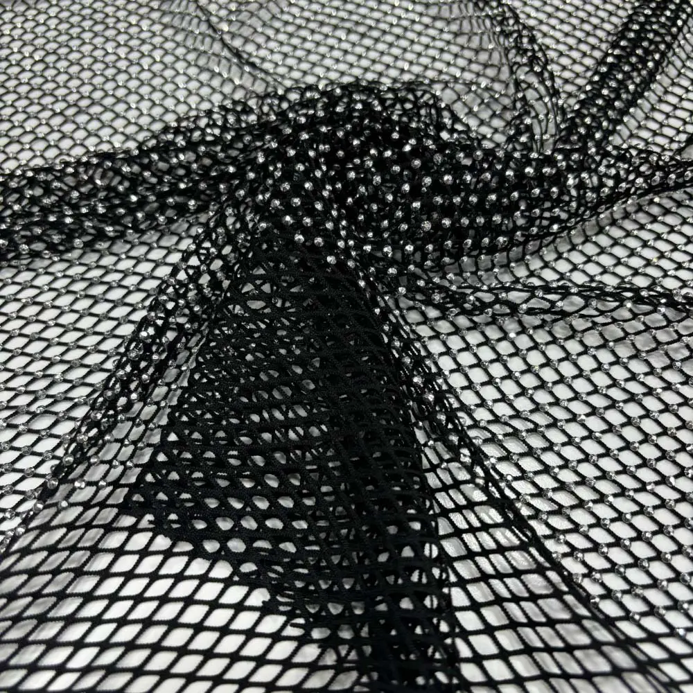 Taş İşlemeli File Kumaş Siyah - Gümüş Taş İşlemeli File Kumaş Siyah - Gümüş