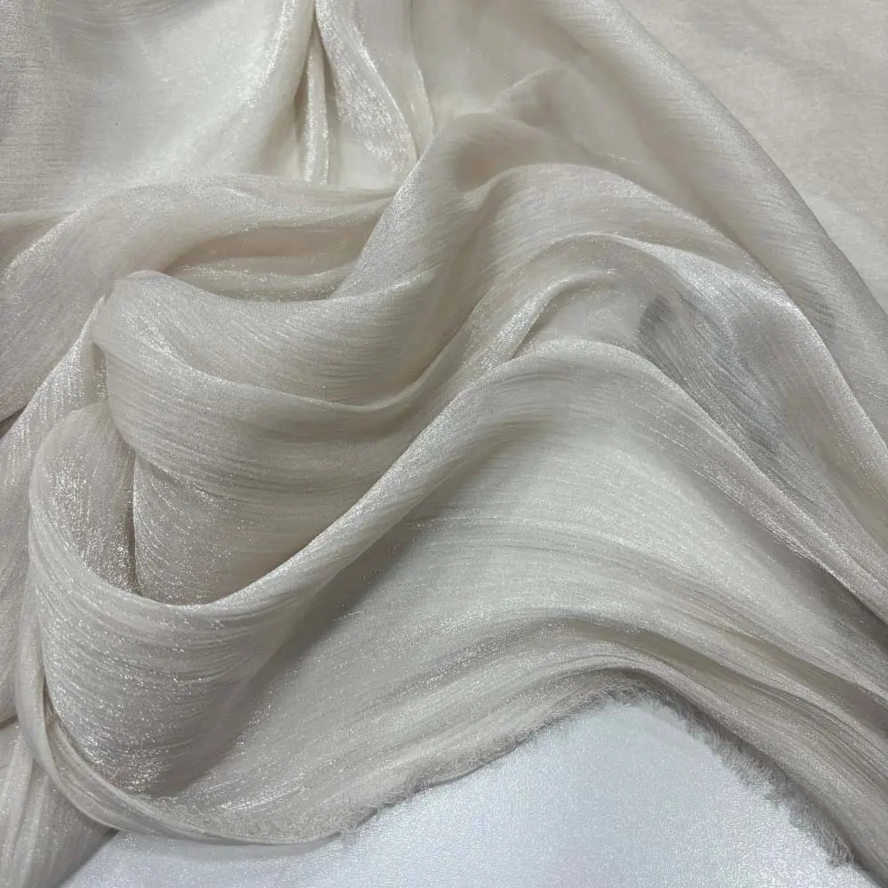 Dökümlü Janjan Organze Kumaş Krem