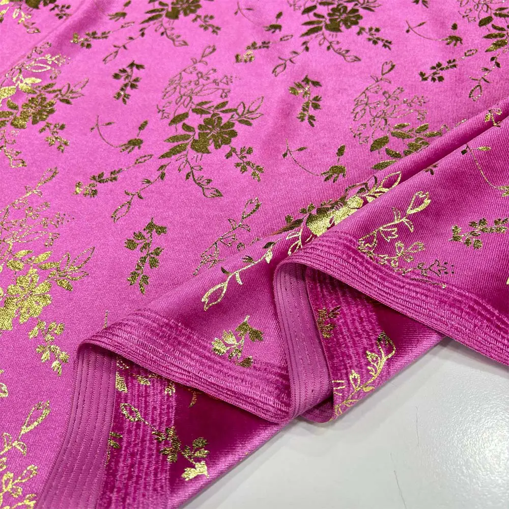 Desenli İpek Kadife Kumaş Pembe