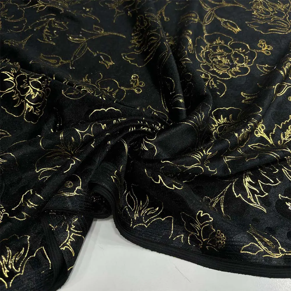 Desenli İpek Kadife Kumaş Siyah