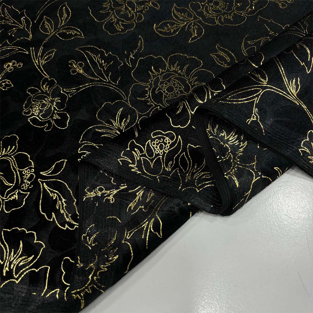 Desenli İpek Kadife Kumaş Siyah