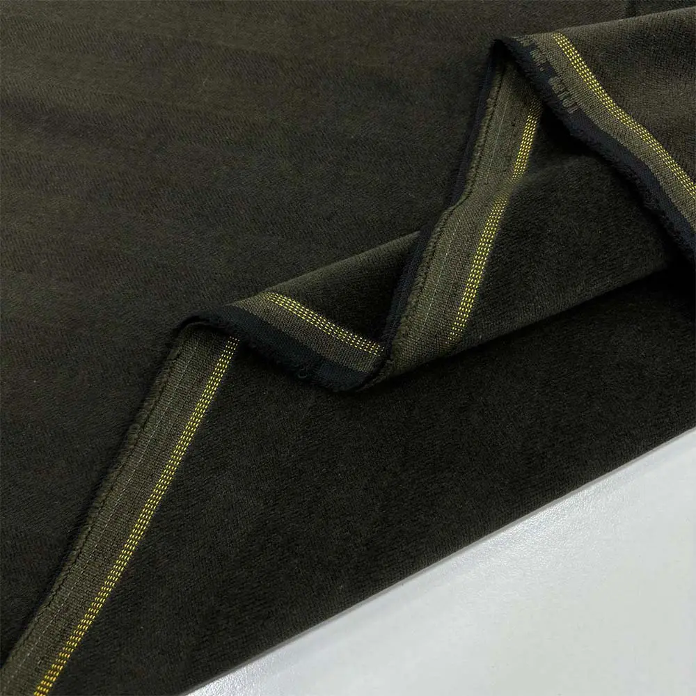 Kendinden Desenli Cotton Kadife Kumaş Koyu Haki