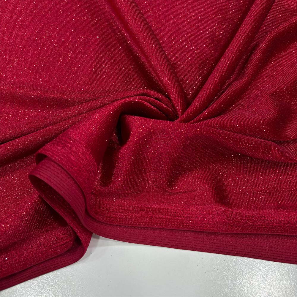 Simli İpek Kadife Kumaş Kırmızı